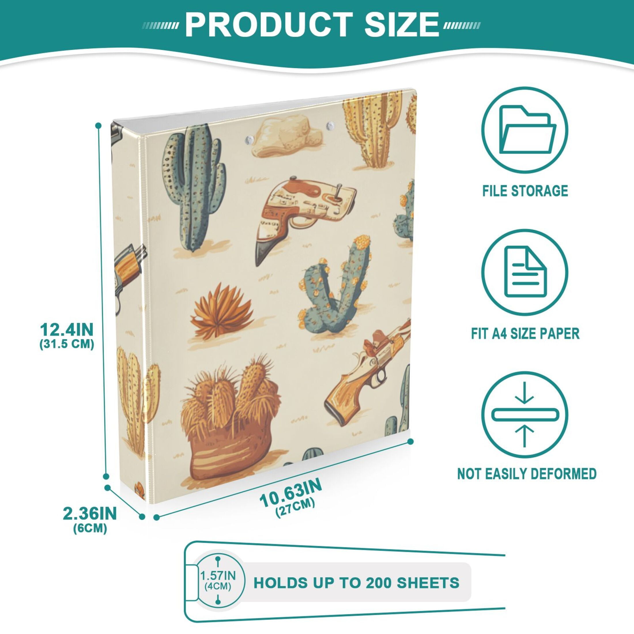 Wild West Hats Cactus 3 Ring Binders 1.5 inch Hardcover File Folders with Interior Pockets A4 Size Organizer for School Office Hospital Set of 2