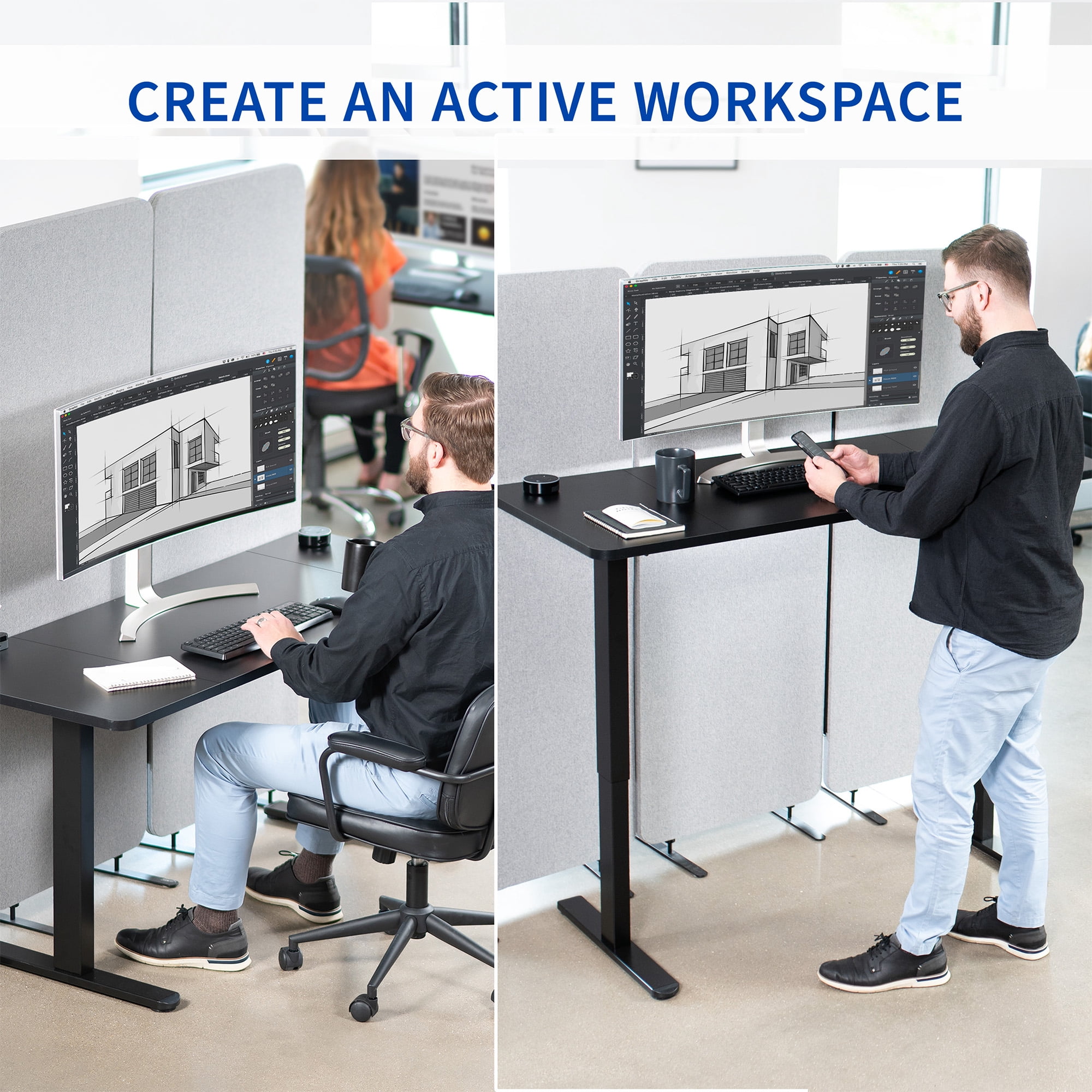 VIVO Electric 60” x 24” Stand Up Desk, Dark Gray Table Top, Black Frame