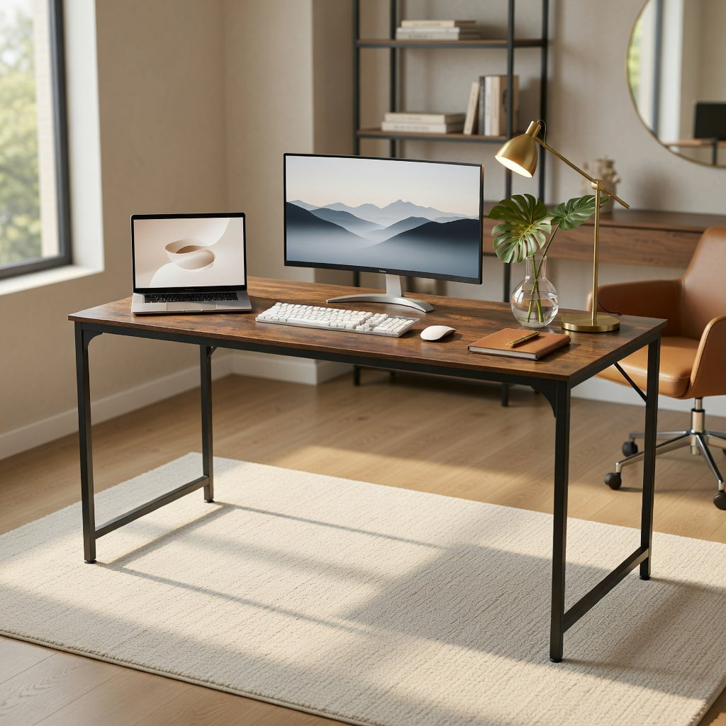 Yardi Yard 60 Inch Computer Desk with Charging Station Storage Bag-Rustic Brown, Computer Desk, Gaming Computer Desks for Study,Working,Writing