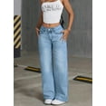 thumbnail image 2 of Women's High - Waisted Wide - Leg Jeans Loose Fit  Elegant Drop Hem Denim Pants With Button Retro Casual Trend Cotton Denim Classic Button  Pocket Design Light Blue Wash Fashion Everyday Pants, 2 of 5
