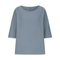 thumbnail image 4 of Sky Blue S WIZUTIZ Womens Blouse Holiday Saving Cotton Soft Casual Fashion Tee Short Sleeve Flowy Crew Neck T-shirt Plus Size Solid Shirts Comfy Cotton Blend Blouse Tshirt Linen Elegant Ladies Tops T, 4 of 5