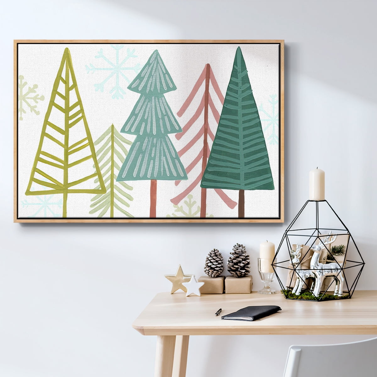 Modern Holiday Collection A - Framed Gallery Wrapped Holiday Canvas - 25 x 37 - Natural Wood Frame
