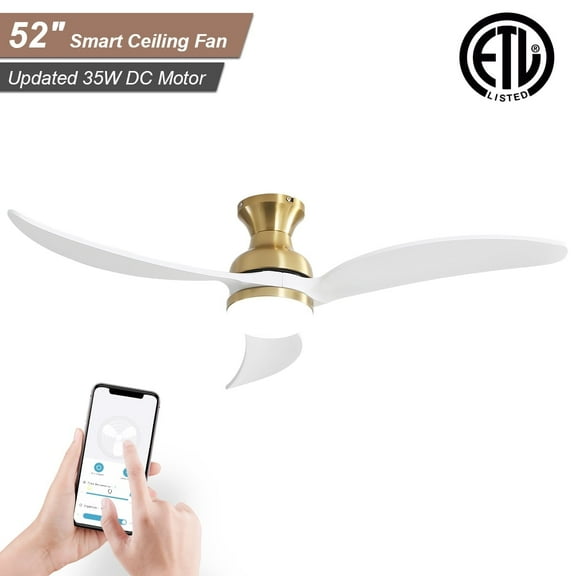 Sofucor 52" Smart Ceiling Fan,Dimmable LED,APP and Remote Control, Flush Mount