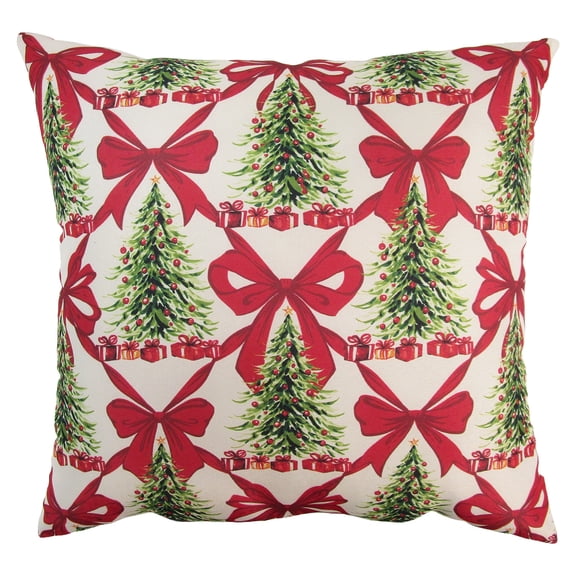 Mainstays 16 in x 16 in Reversible Decorative Outdoor Throw Pillow, Red Bows