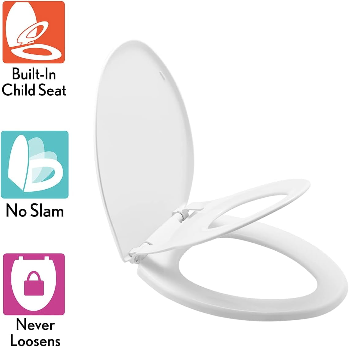 Mayfair Little2Big Elongated Plastic Plastic Potty Training Toilet Seat in White Never Loosens and Soft Close Hinge