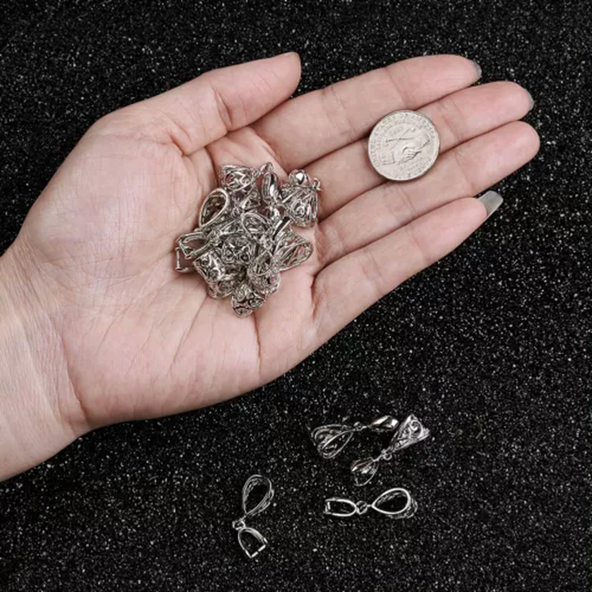 U8MO 50pcs Rack Plated Brass Filigree Pinch Bails Ice Pick Large Hole Hollow 13x8mm-Platinum