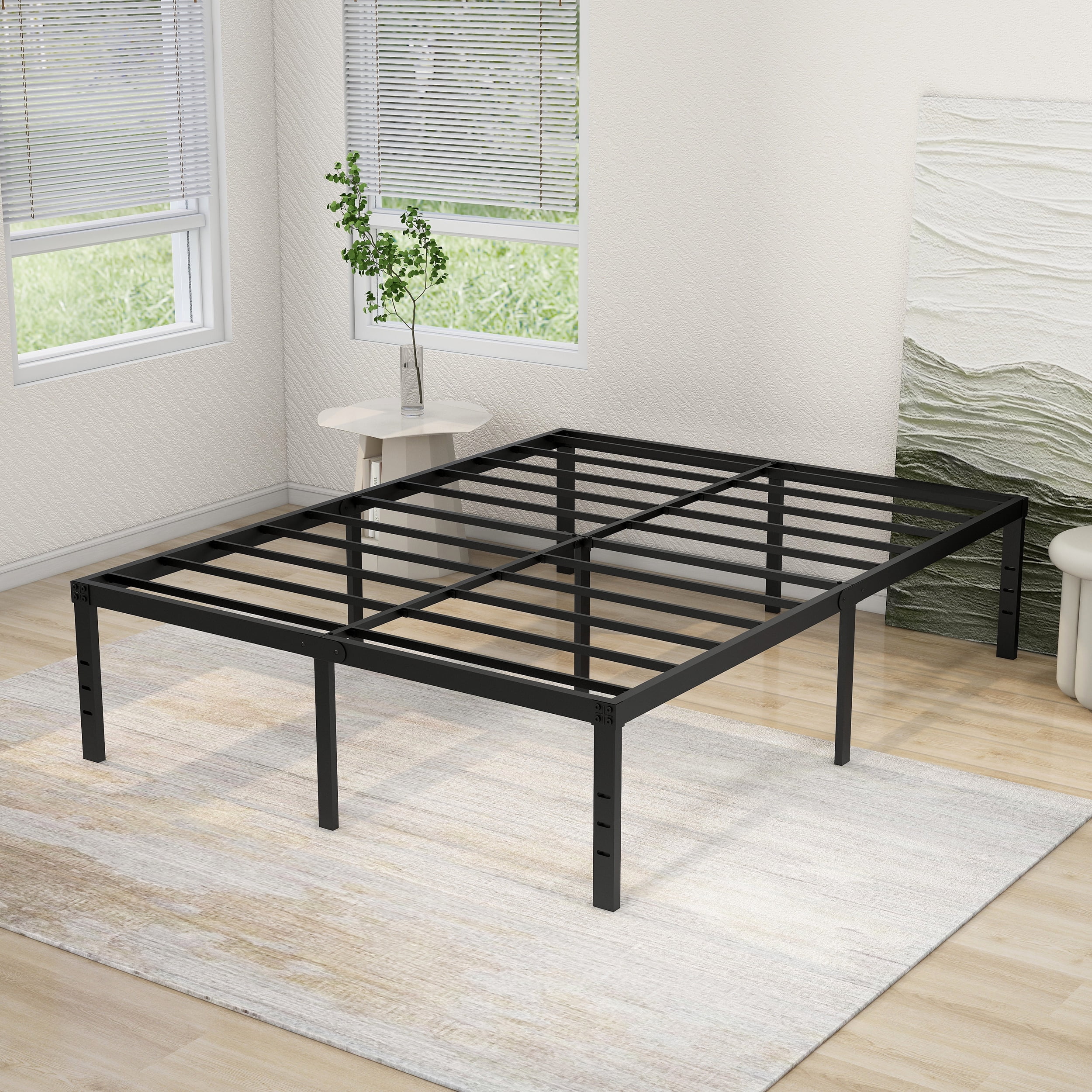 NNV 18" 3500 lbs Heavy Duty Queen Bed Frame, Duty Steel Slat Metal Bed