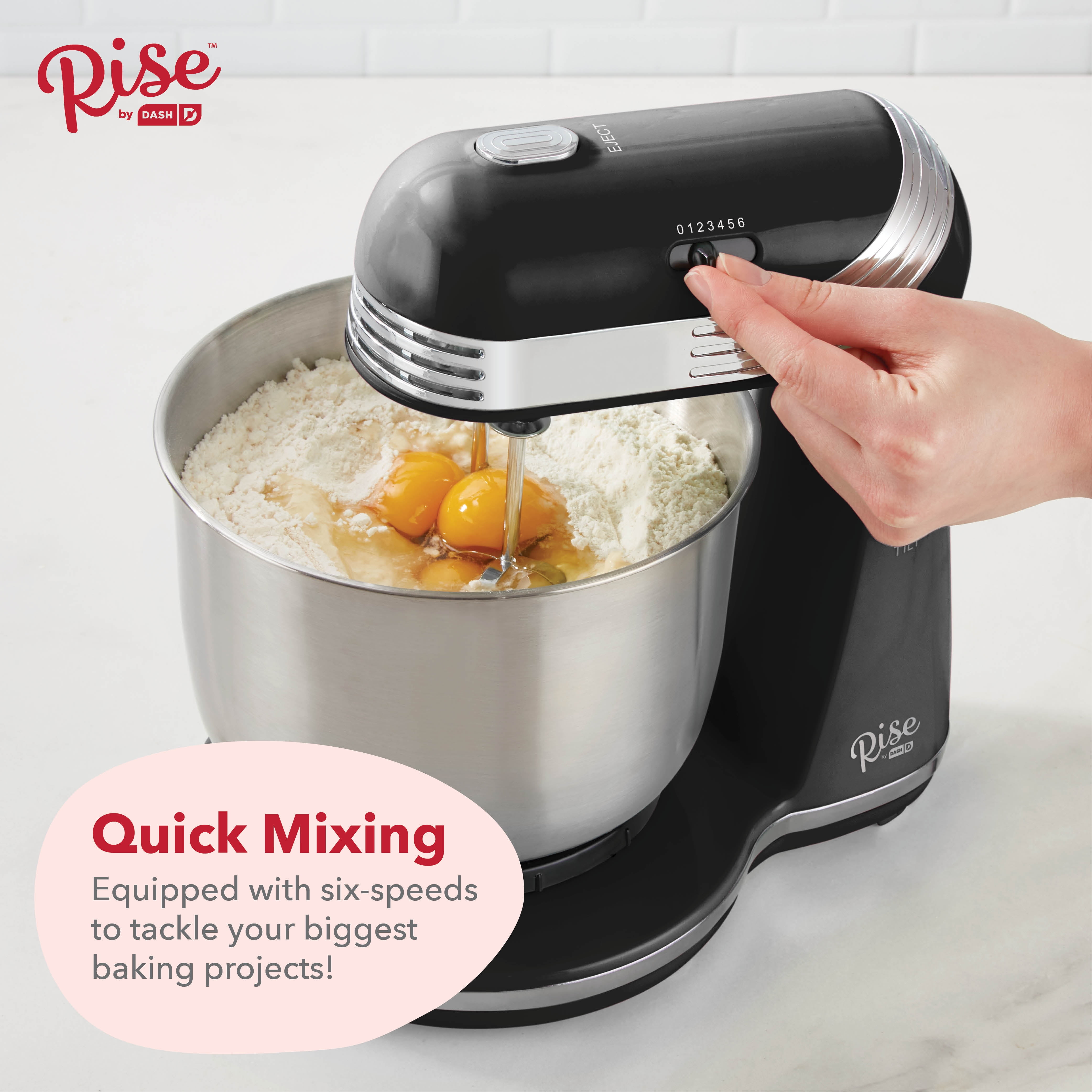 Rise by Dash Stand Mixer, 6 Speed, with Mixing Bowl, Dough Hooks