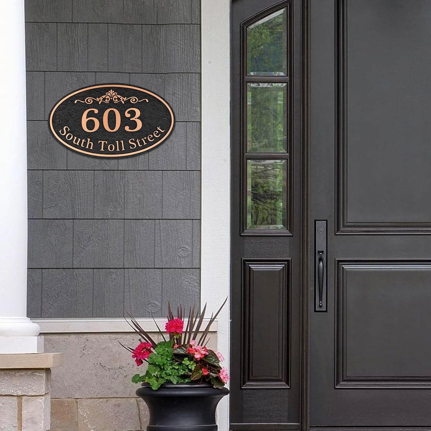 Oval Address Plaque Metal Option - Personalized House Number Sign, Address Sign for Outside, Yard, Driveway, Fence, Mailbox, Gate.