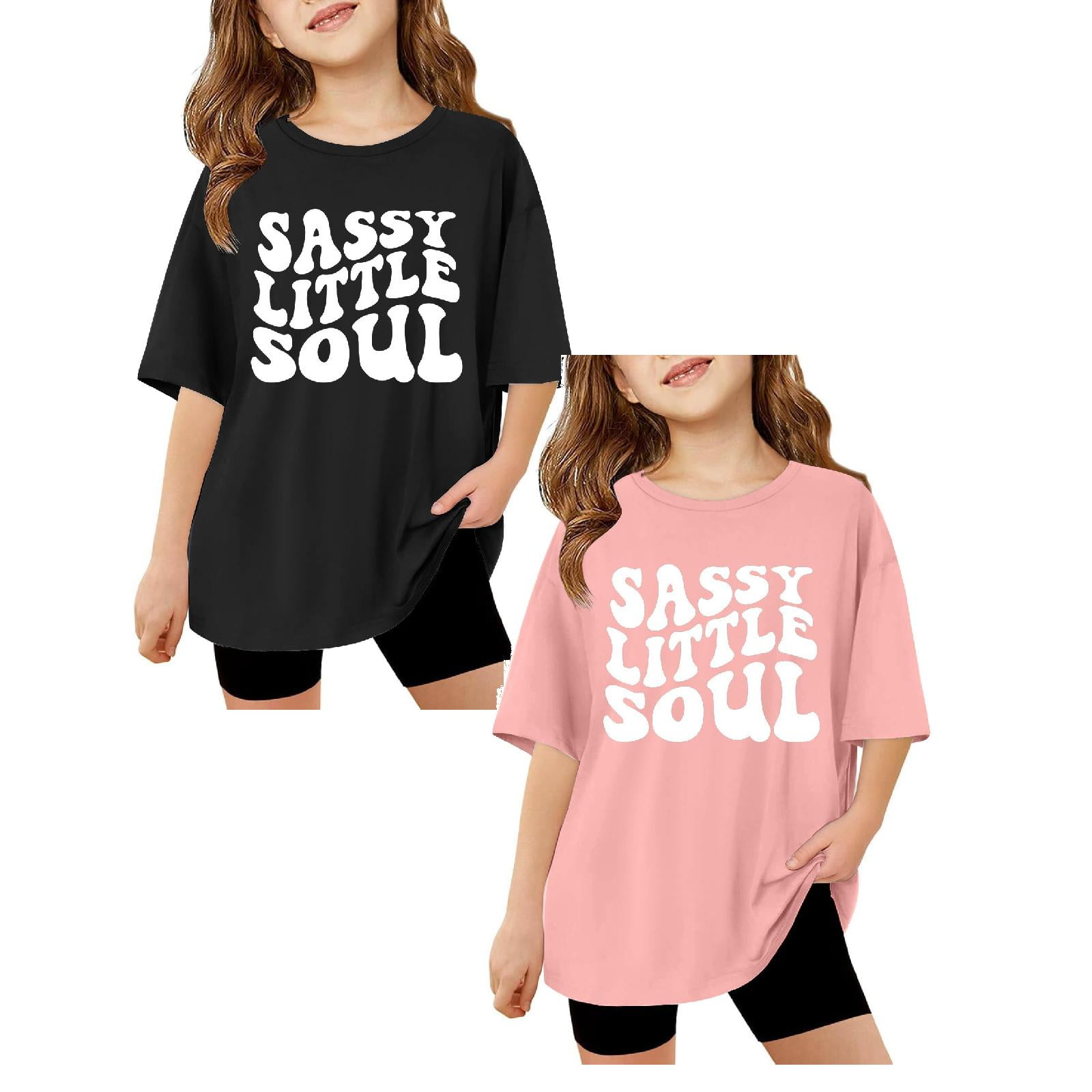 SGMVNU 2 Pack Girls T Shirts Casual Oversized Short Sleeve Crew Neck Cotton Tops Loose Athletic Tee Shirt for Summer Size 3-4 Years