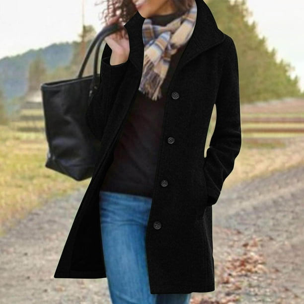 Abrigo informal de manga larga sin capucha para mujer, chaqueta y abrigo de lana gruesa, cuello alto, forro interior, bolsillo, cruzado, estilo Mao