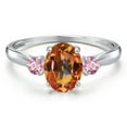 thumbnail image 3 of Gem Stone King 10K White Gold Ecstasy Mystic Topaz and Pink Lab Grown Diamond 3-Stone Ring for Women | 1.76 Cttw | Oval 8X6MM | Gemstone November Birthstone | Size 9, 3 of 6