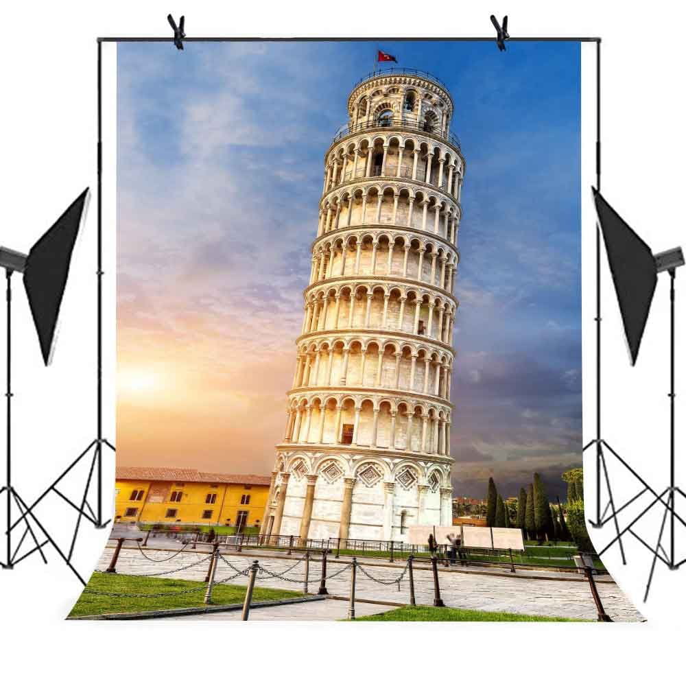 LFEEY 5x3ft Polyester The Leaning Tower of Pisa Backdrop Tourist Sites Photography Background World Famous Scenery Indoor Decors Wallpaper Children Kids Adults Portraits Photo Studio