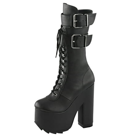 Womens High Heel Combat Boots Black Knee High Boots Platforms 6 1 ...