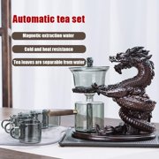 Ebony Solid Wood Glass Tea Pot Set with High Borosilicate Glass Teapot Magnetic Teapot Lazy Kung Tea Pot Set with Infuser Semi Automatic Drip Rotating Design-with 6 cups