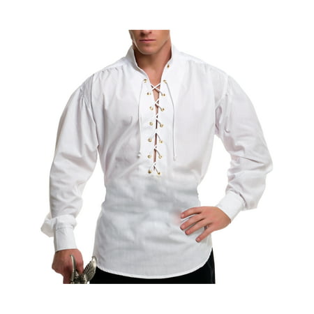 Mens White Lace Up Pirate Buccaneer Shirt With Metal Eyelets