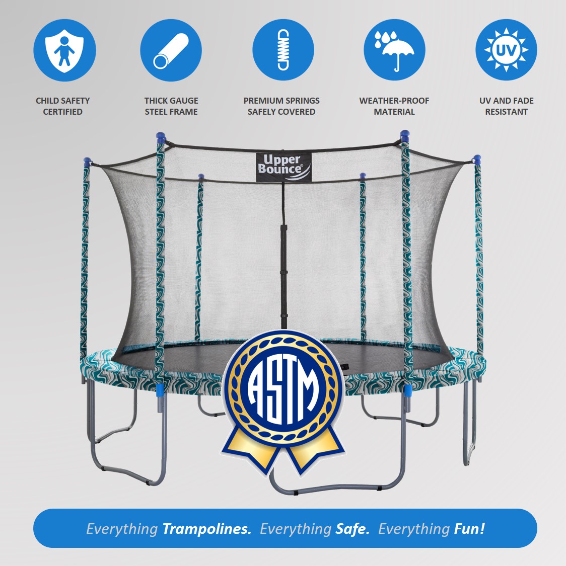 Machrus Upper Bounce 12 FT Round Trampoline Set with Safety Enclosure System – Backyard Trampoline - Outdoor Trampoline for Kids - Adults