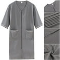 thumbnail image 3 of Women Robes Zipper Front 3/4 Sleeve Full Length Housecoat with Pockets Loungewear, 3 of 5