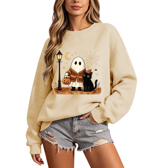 GZWYHT Halloween Crew Neck Sweatshirts Women Fall Tops for Women Mom Sweatshirt Plus Size Sweatshirt Pumpkin Sweatshirt Women Fall Sweatshirts for Women Graphic Volleyball Sweatshirt