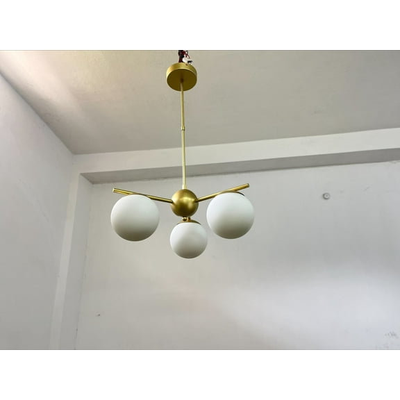 Beautiful 3 Glass Globe Handmade Brass Sputnik Chandelier Modern Mid Century Stilnovo Chandelier Light Fixture