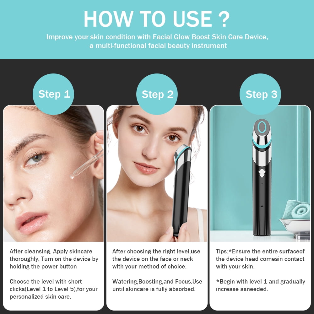 4-in-1 Facial Blue Light Therapy Skincare Wand Home Use Beauty Equipment for Enhanced Absorption, Pore Refinement