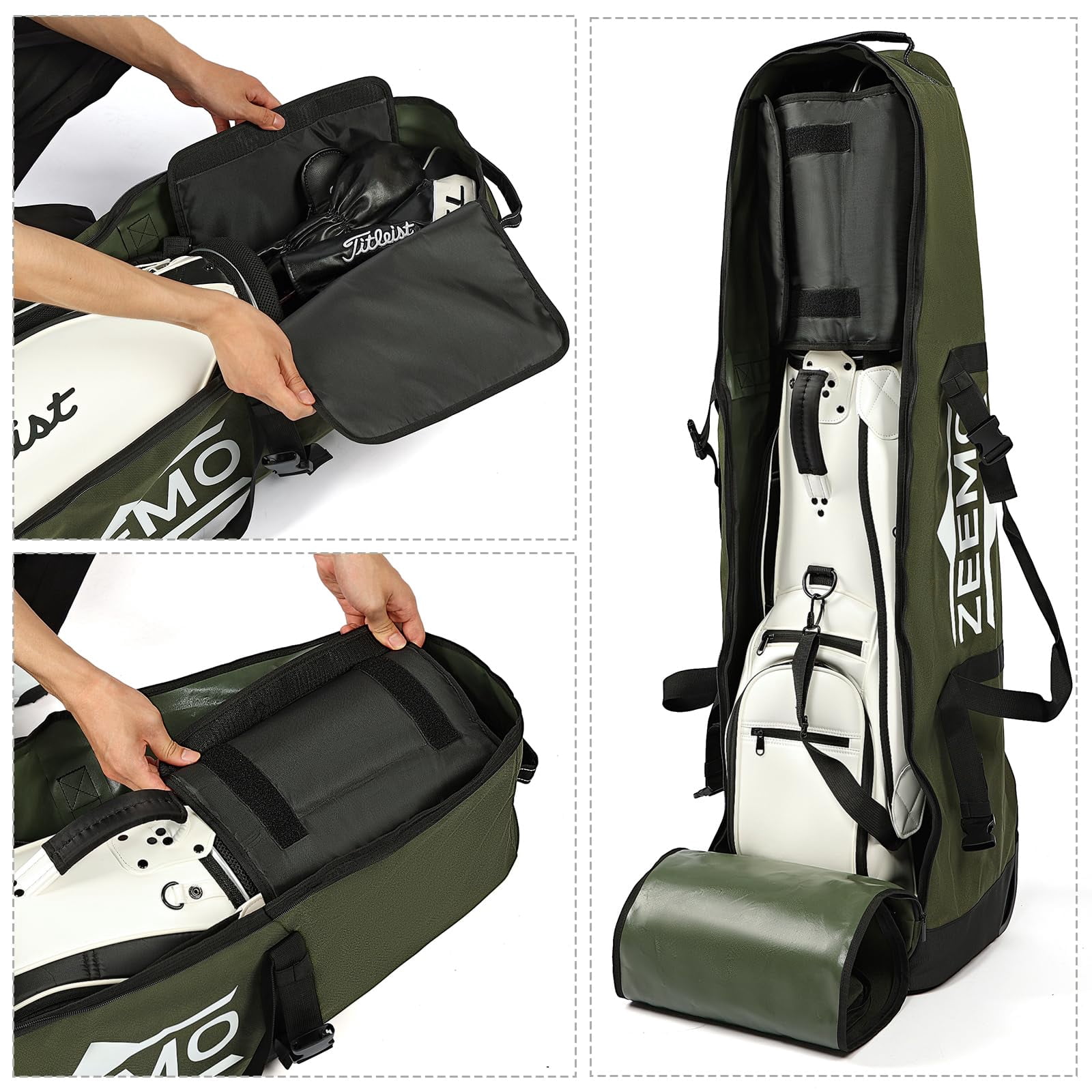 Golf Travel Bag  Full-open Protective & Wheeled Airline-approved Case For Clubs Cart&standbag Soft-sided Waterproof Cover Made Of Heavy Duty Oxford