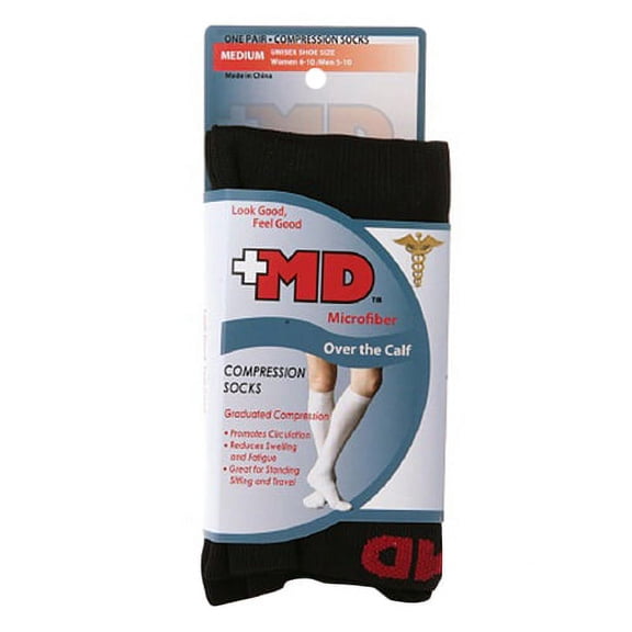 Md Microfiber Over The Calf Compression Socks Black, Medium - 1 Pr