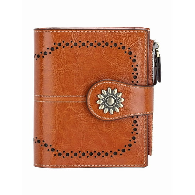 Cartera Mujer Xtellar color cafe, Corto Billeteras de Piel con Cremallera, Monedero Pequeño con Bloqueo RFID,Tarjetero con Ranuras de Identificación,Carteras de Dama
