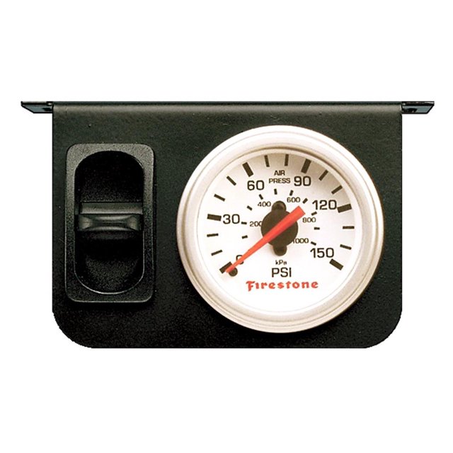 Firestone Industrial Gauge Air Pressure 2225 Pneumatic; 0-150 PSI; Analog Display; White Face/Chrome Bezel; Illuminated; Single Gauge With Mounting Bracket and Paddle Switch