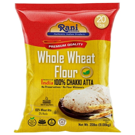 Rani Chapati Flour (100% Pure Whole Wheat Chakki Atta), For Making Roti & Indian Breads 320oz (20lbs) 9.08kg Bulk ~ Stone Ground, All Natural | Vegan | No Salt or Colors | NON-GMO | Indian Origin
