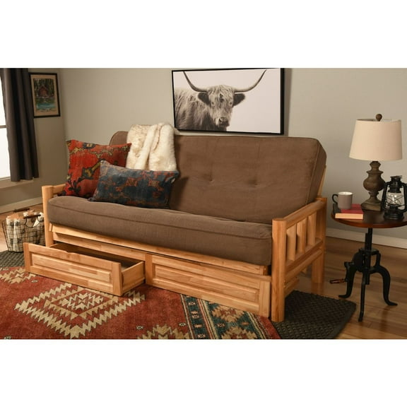 Kodiak Furniture Lodge Futon with Fabric Mattress in Natural/Marmont Brown