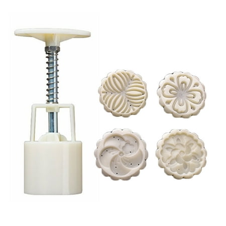 

50g Mooncake Mold with 4pcs Classic Flower Stamps Hand Press Moon Cake Pastry