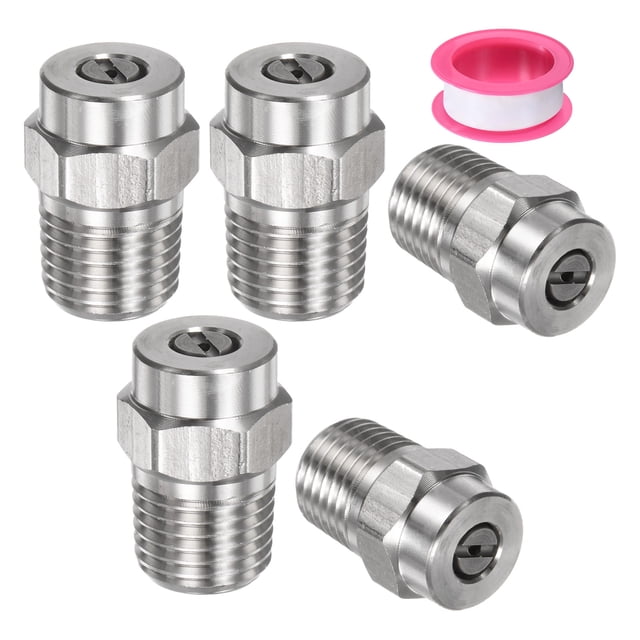 Boquillas de limpieza de superficie Uxcell de 5 paquetes - 25 grados 1/4" NPT macho para lavadoras a presión, acero inoxidable con cinta de sellado (orificio de 1.382 mm)