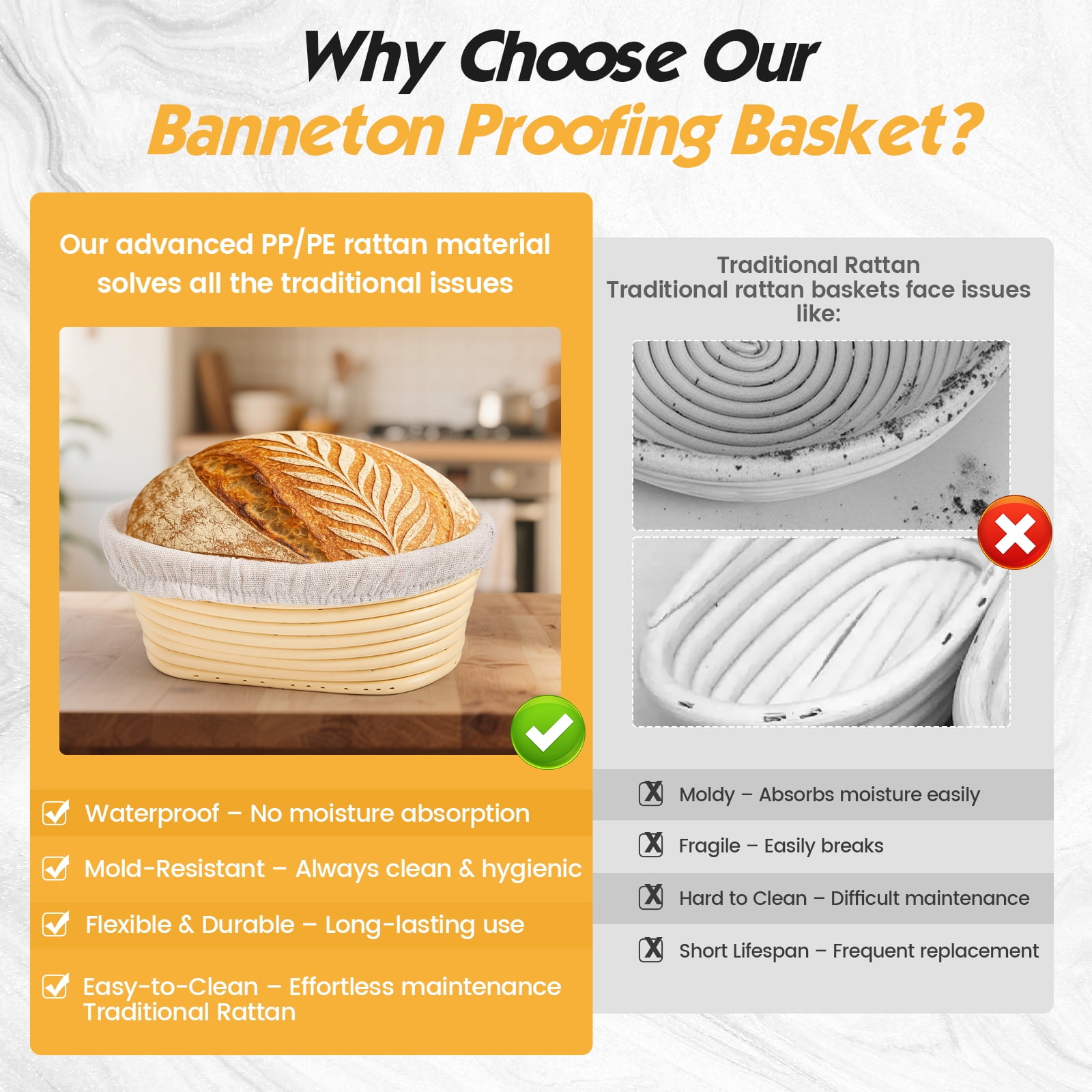 Banneton Bread Proofing Basket Set,10 Inch Round & 9 Oval Sourdough Bread Baking Supplies With Linen Liner - Sourdough Starter Kit