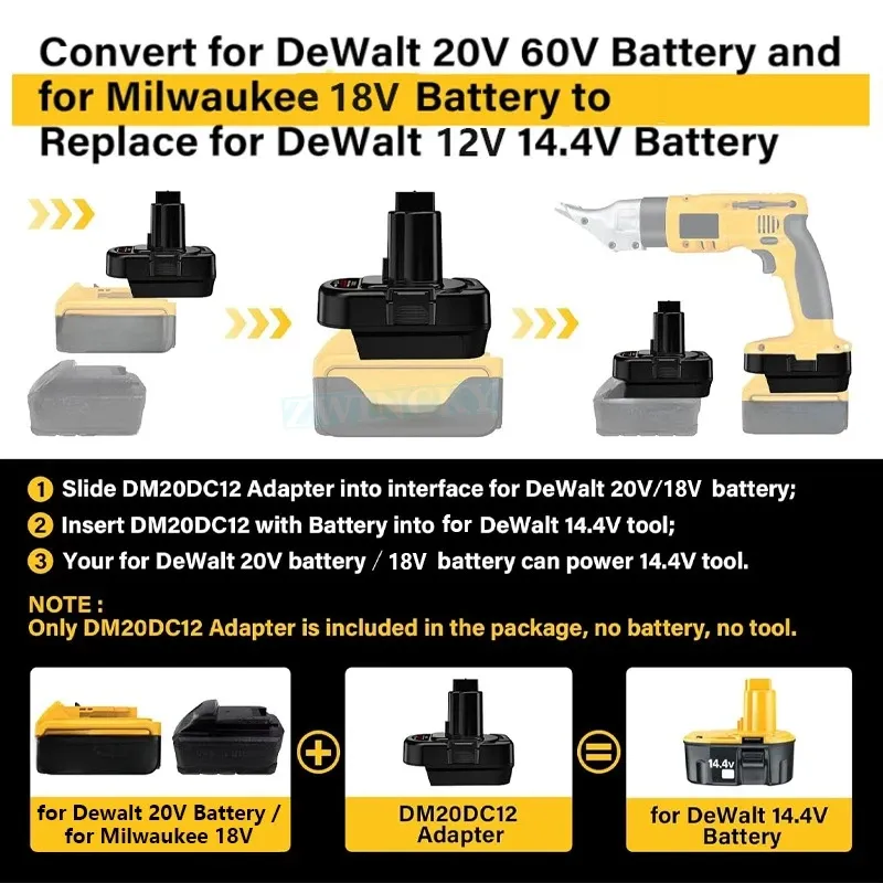 Lithium-ion Battery Adapter for De*walt for Mil*wau*kee 18V 20V Battery on for De*walt 12V/14.4V Ni-MH Power Tools Convert