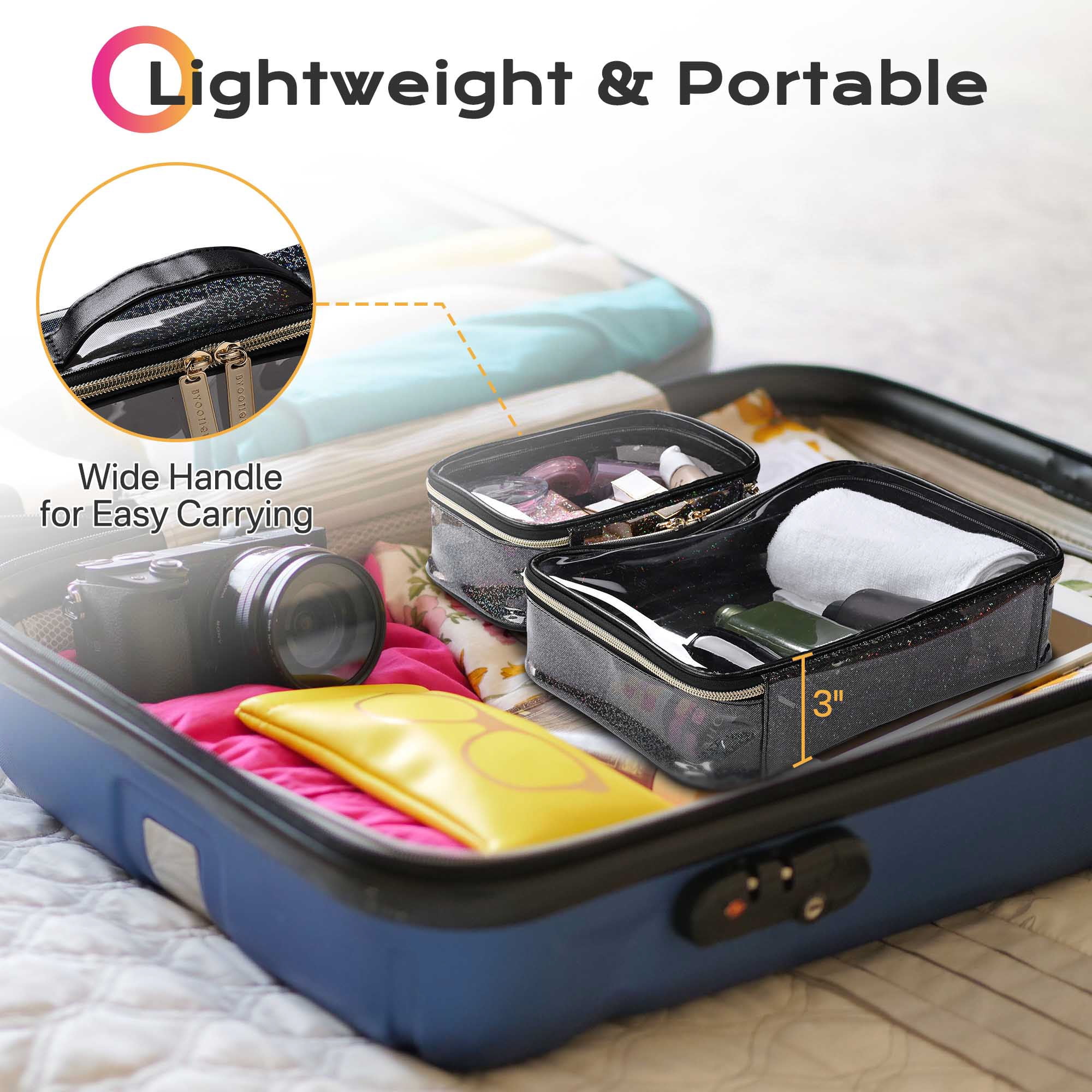 Byootique Set of 2 Clear Makeup Bag Cosmetic Organizer Travel