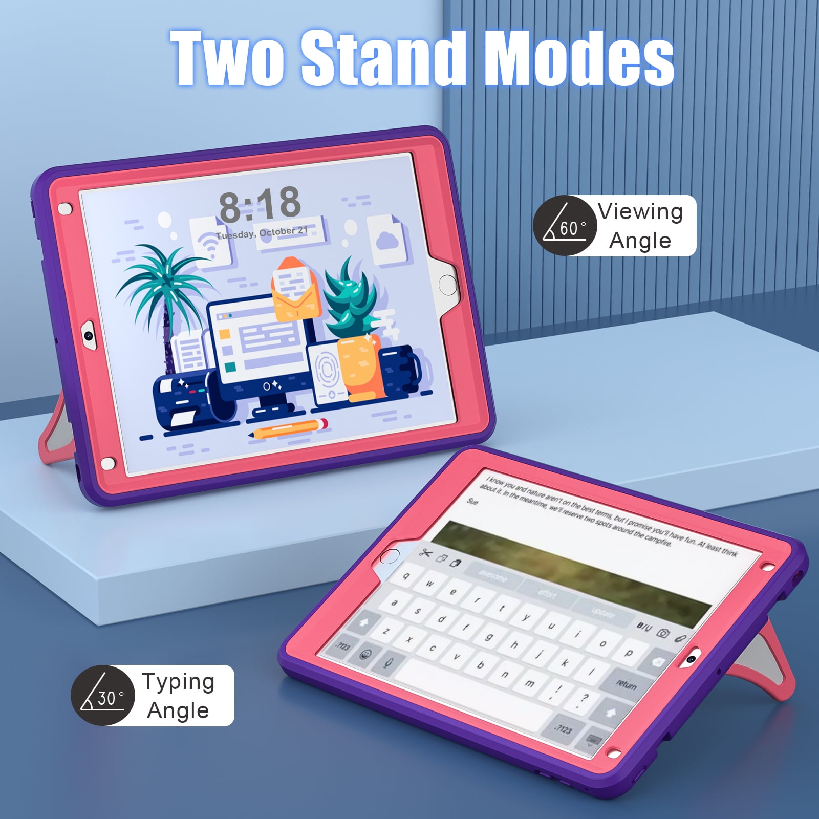 TECH CIRCLE Kids Case for iPad 9.7 2018/2017/iPad Air 2/Pro 9.7 with Pencil Holder,Shockproof Portable Handle Stand Protective Kids Case for iPad 9.7 Inch 6th Gen/5th Gen/Air 2/Pro 9.7",Purple/Rose