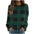 thumbnail image 2 of JUSLIO Plaid Blouses for Women Warm Fleece Shirts Tops Graphic Long sleeve Round Neck Shirts Tops Green 2XL, 2 of 5