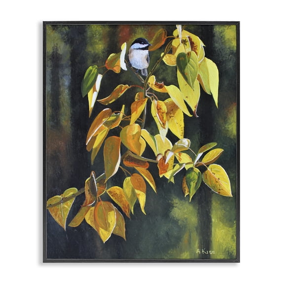 Stupell Industries Rustic Lodge Bird on Autumn Branch Black Framed Giclee Art, 16 x 20, by Andrew Kiss