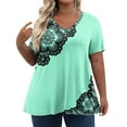 thumbnail image 2 of TQWQT Womens Plus Size Tops Clearance Women Dressy Blouses V Neck Plus Size Tunic Tops Short Sleeves Ethnic Floral Print Casual Tshirt Women Loose Fit Clothes Cyan 3XL, 2 of 6