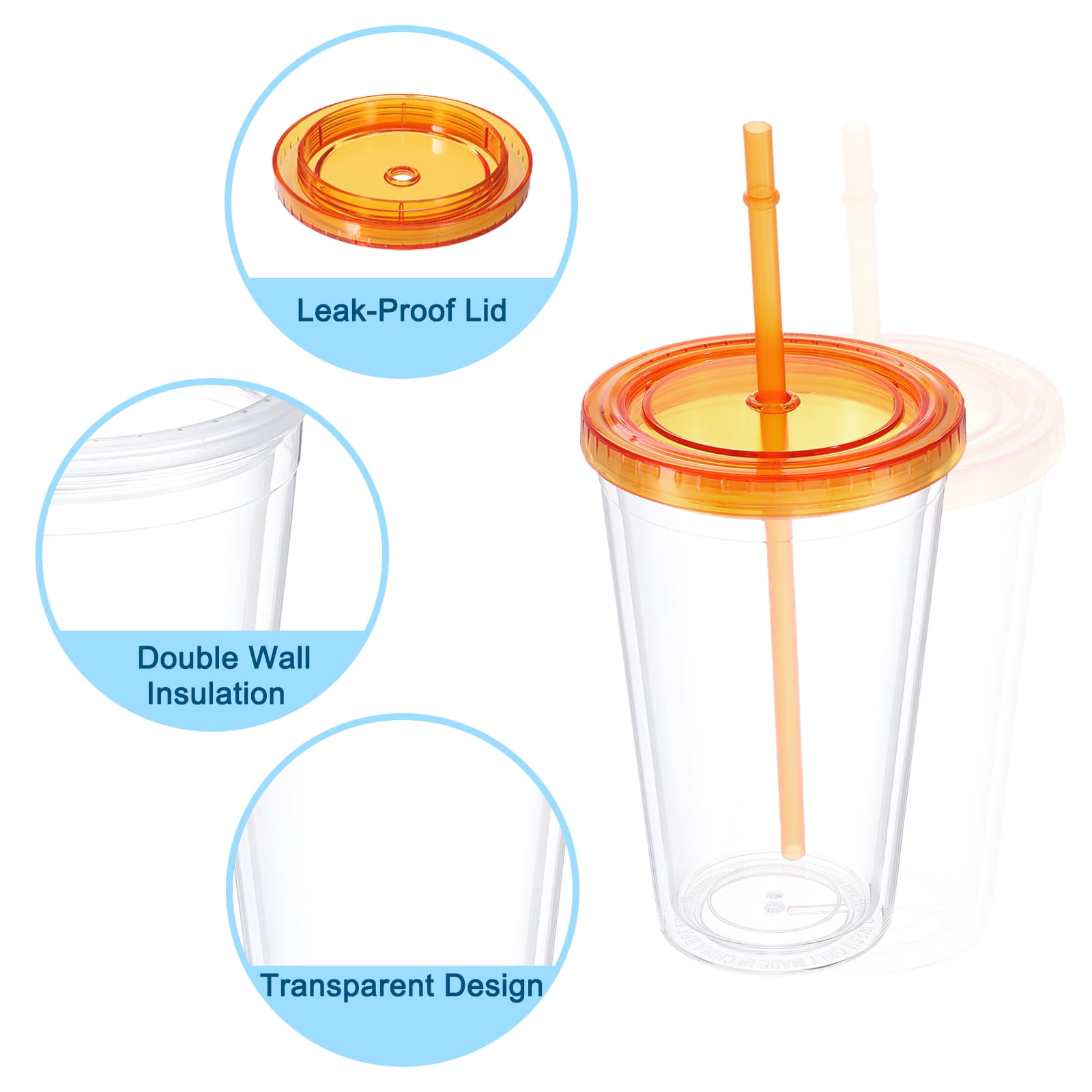 Acrylic Tumbler with Lid and Straw, 16 Oz Reusable Double Wall Cups, Clear  Travel Tumblers (Orange) - Walmart.com