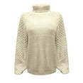 thumbnail image 3 of Lovskoo 2024 Sweaters for Women Turtleneck Casual Solid Color Twisted Flower Long Sleeved Knitted Pullover High Neck Sweater Beige, 3 of 4