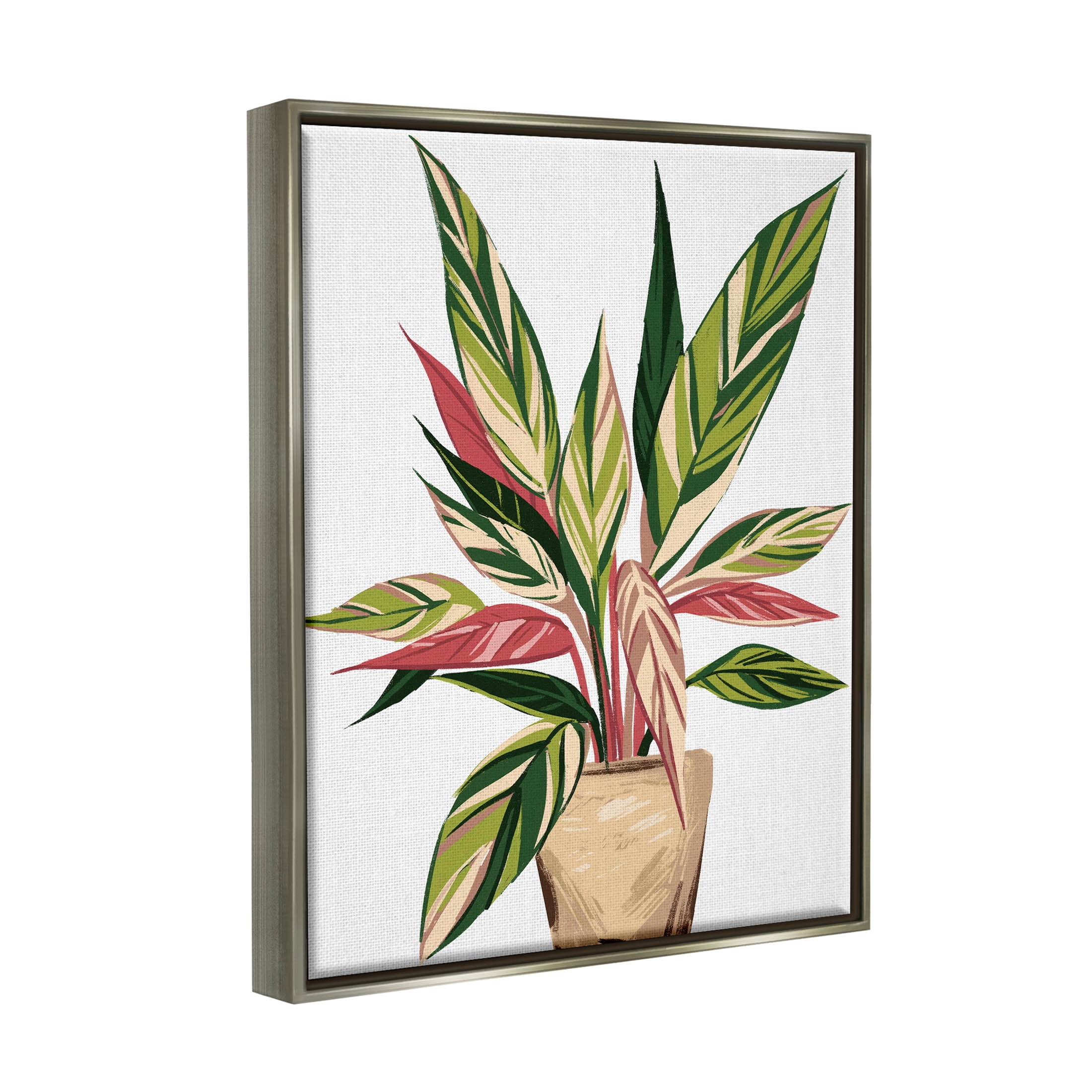 Modern Potted Plant Leaves Botanical & Floral Graphic Art Luster Gray Framed Art Print Wall Art