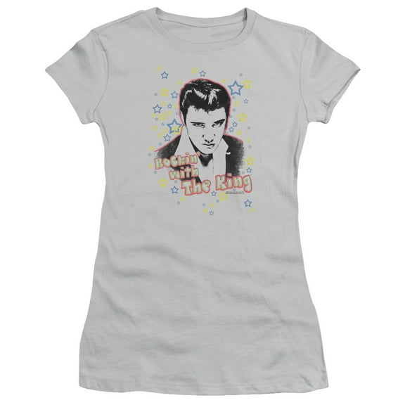 Elvis Presley Rockin With The King S/S Junior Women's T-Shirt Sheer Silver