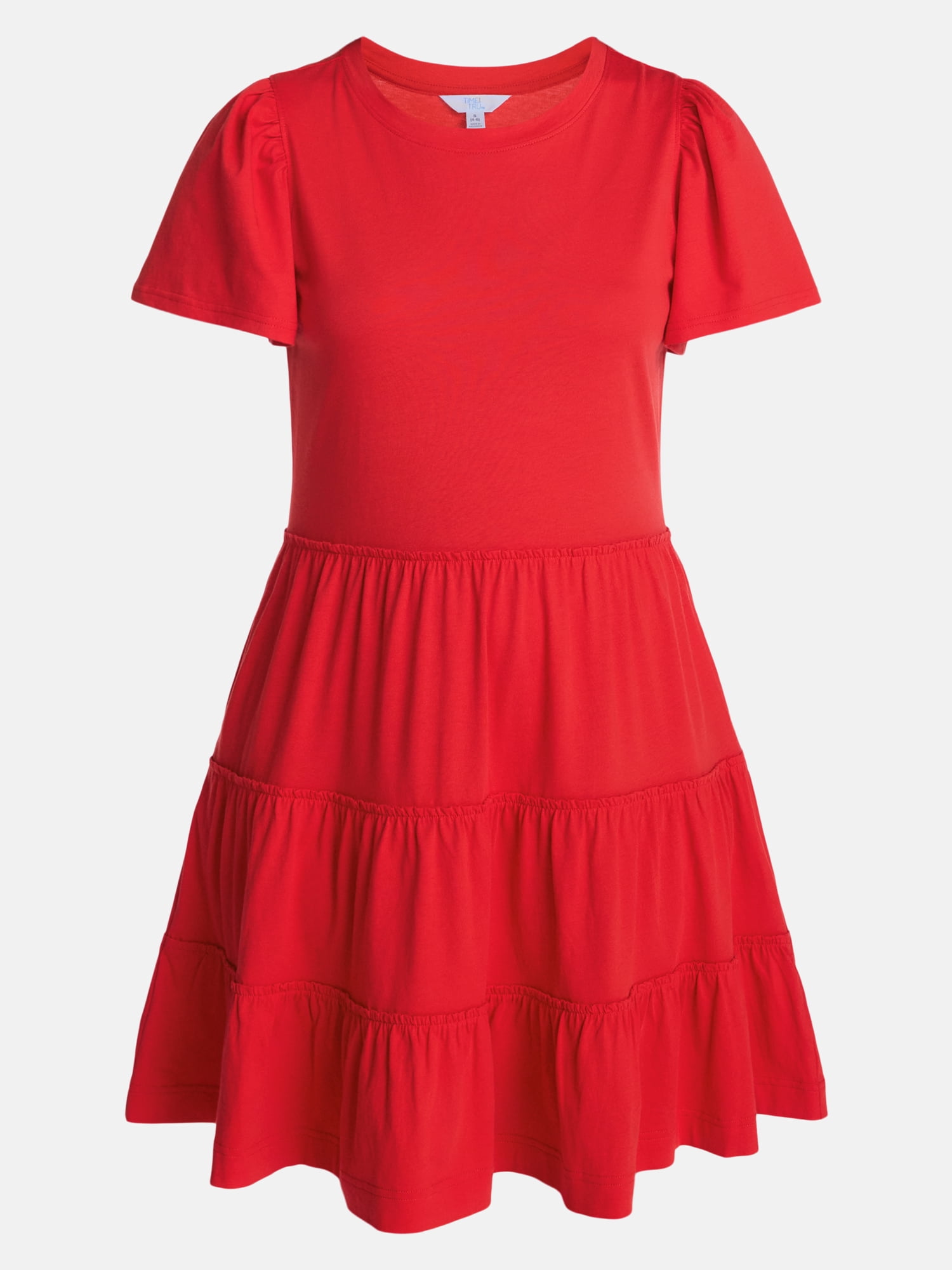 Time and Tru Women's and Women’s Plus Cotton Swing Dress with Short Sleeves, Sizes XS-4X