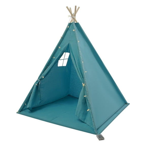 Wildnix 4-Person Kids Teepee Tent with Star Light, Soft Mat, Window Design, Adjustable Height, Ideal for Indoor Play and Creativity