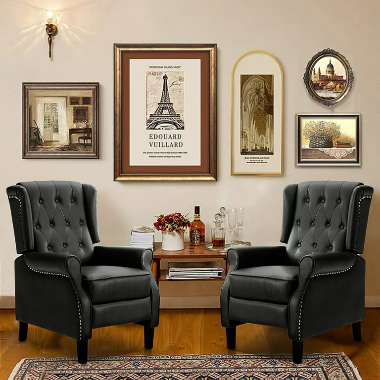 Recliner Chair Tufted PU Leather Push Back for Living Room Mid