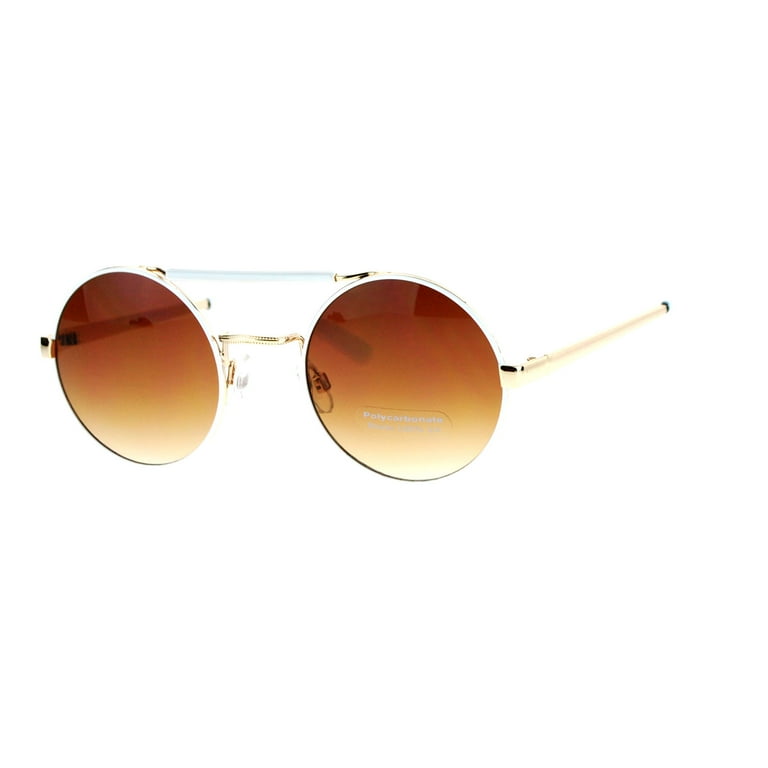 SA106 Womens Top Bridge Round Circle Lens Retro Hippie Sunglasses Gold White