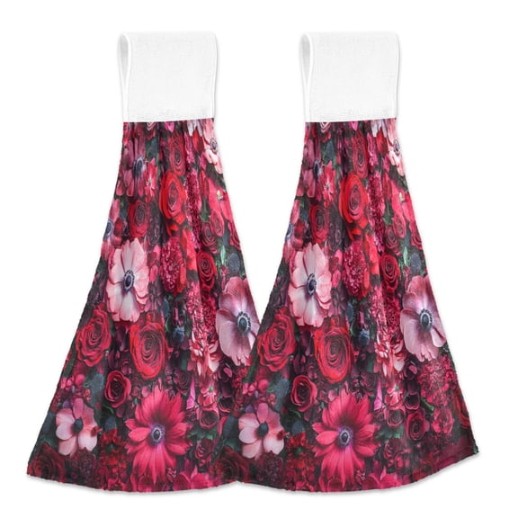 BZSMCE Hanging Hand Towels Fashion Crimson Elegance Pattern 2-Pack - Velcro Style Bathroom Kitchen Towels