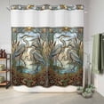 thumbnail image 6 of No Hook Shower Curtain, Vintage Cranes Shower Curtains for Bathroom with See Through Top Window, Country Retro Chic Glass Flower Textured Waterproof & Washable Bath Curtain Long 72"x78", 6 of 9